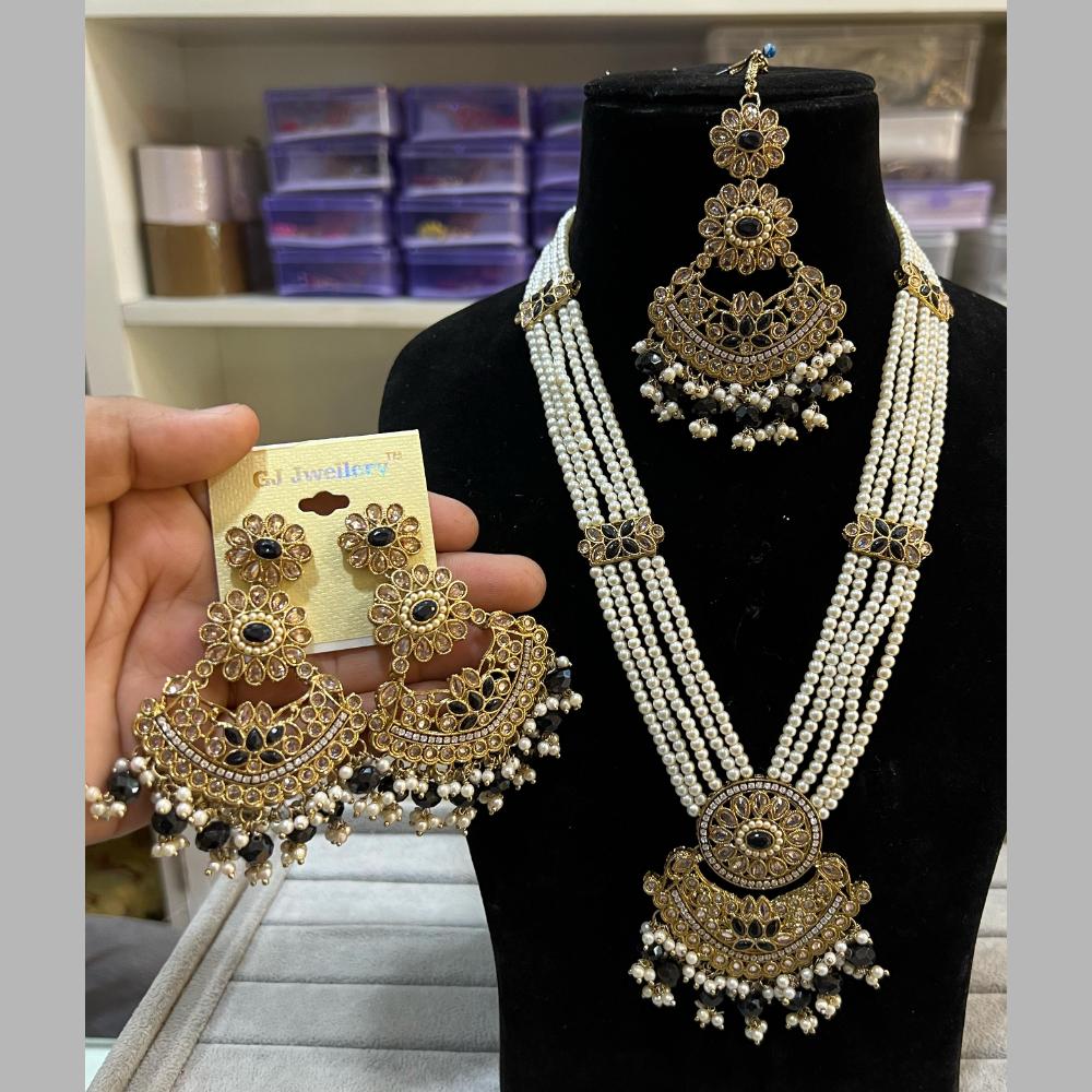 Hira Collections Gold Plated Crystal Stone And Beads Long Necklace Set