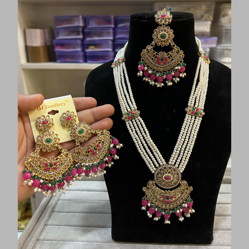 Hira Collections Gold Plated Crystal Stone And Beads Long Necklace Set