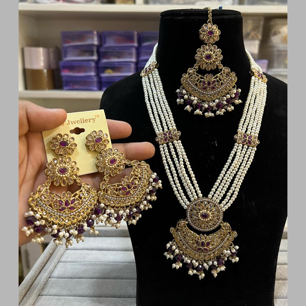 Hira Collections Gold Plated Crystal Stone And Beads Long Necklace Set