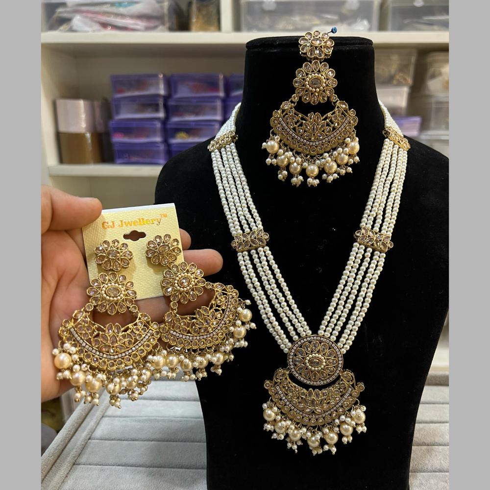 Hira Collections Gold Plated Crystal Stone And Beads Long Necklace Set