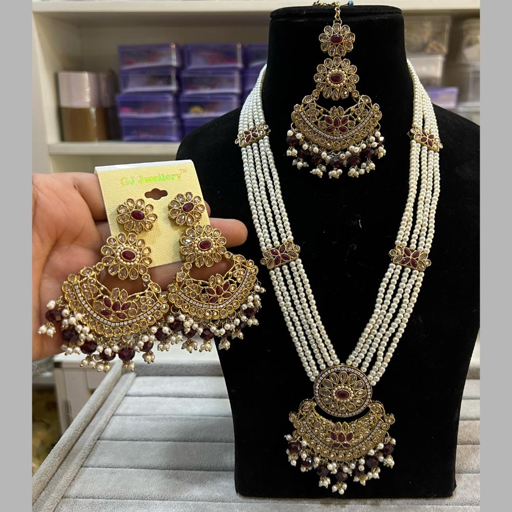 Hira Collections Gold Plated Crystal Stone And Beads Long Necklace Set