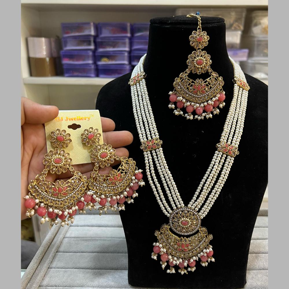 Hira Collections Gold Plated Crystal Stone And Beads Long Necklace Set