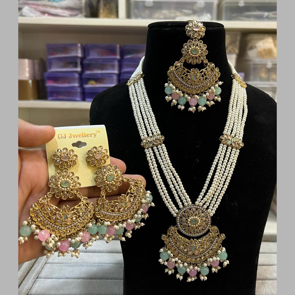 Hira Collections Gold Plated Crystal Stone And Beads Long Necklace Set