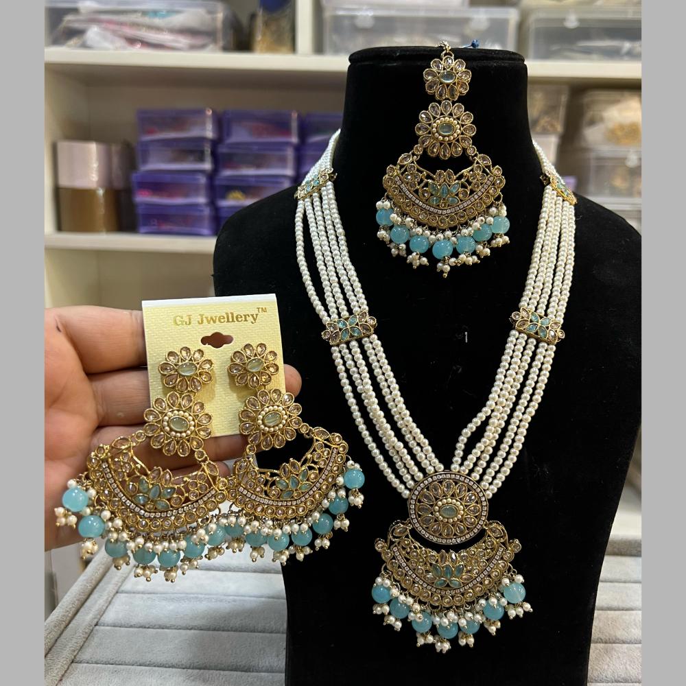 Hira Collections Gold Plated Crystal Stone And Beads Long Necklace Set