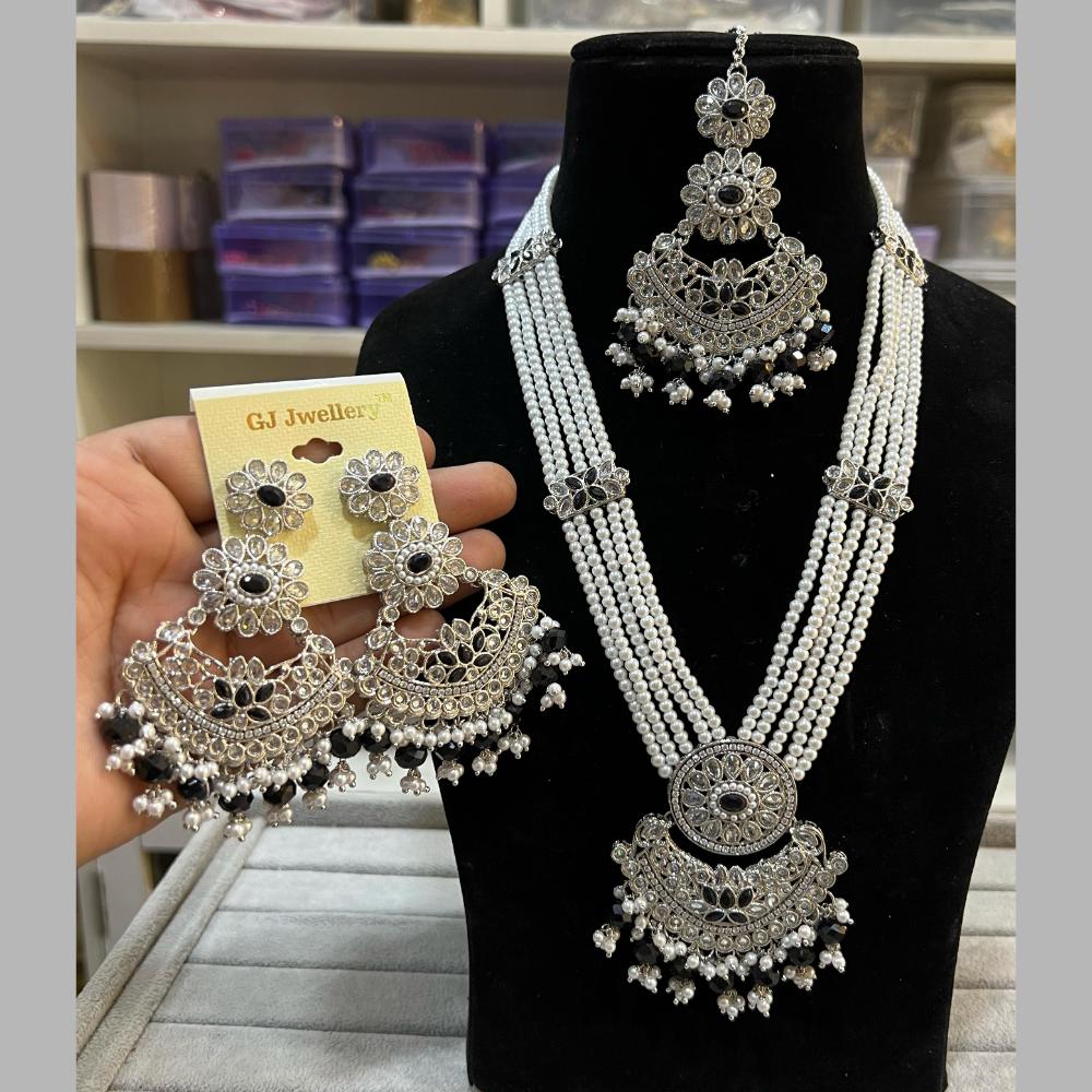 Hira Collections Silver Plated Crystal Stone And Beads Long Necklace Set