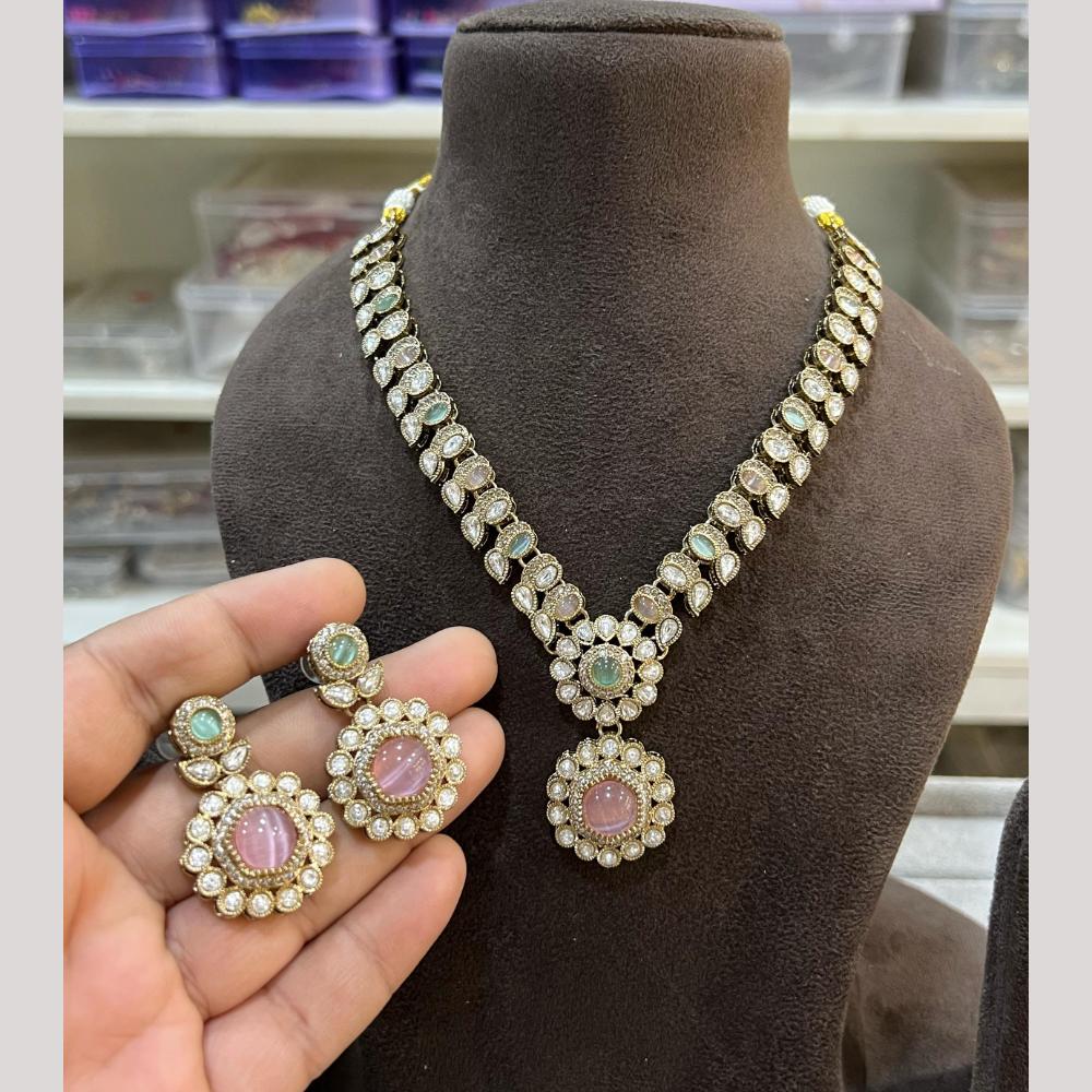 Hira Collection Gold Plated Pota Stone Necklace Set
