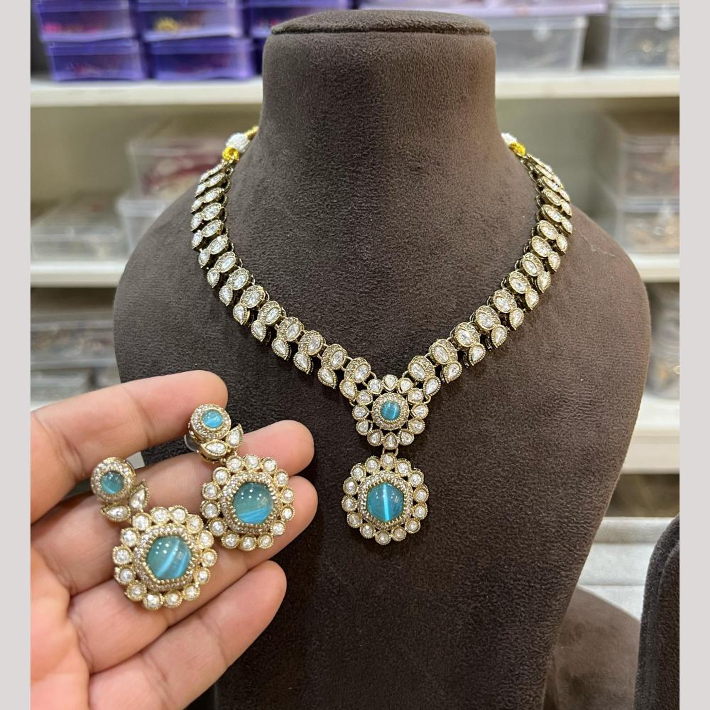 Hira Collection Gold Plated Pota Stone Necklace Set