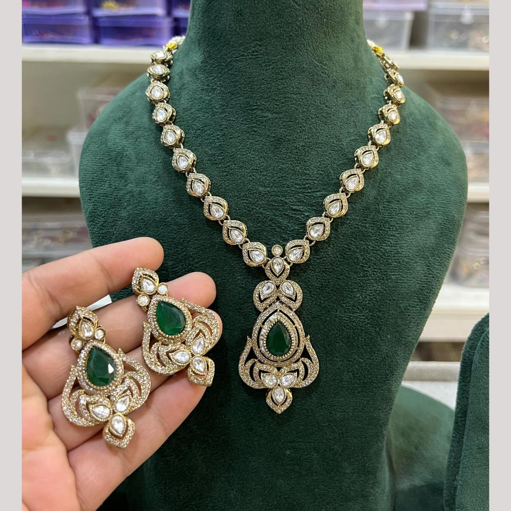 Hira Collections Gold Plated Crystal Stone Necklace Set