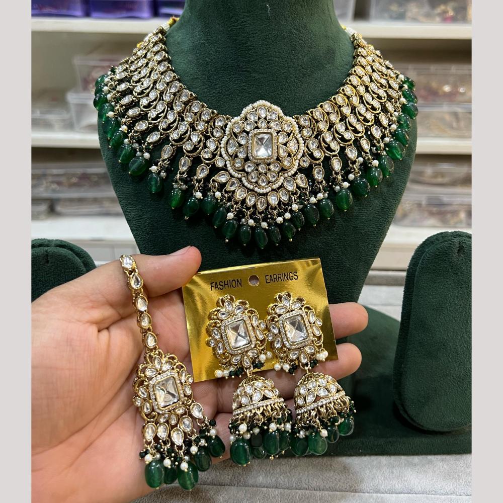 Hira Collection Gold Plated Kundan Stone And Beads Necklace Set