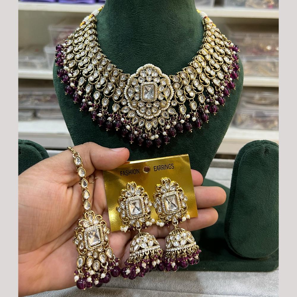 Hira Collection Gold Plated Kundan Stone And Beads Necklace Set