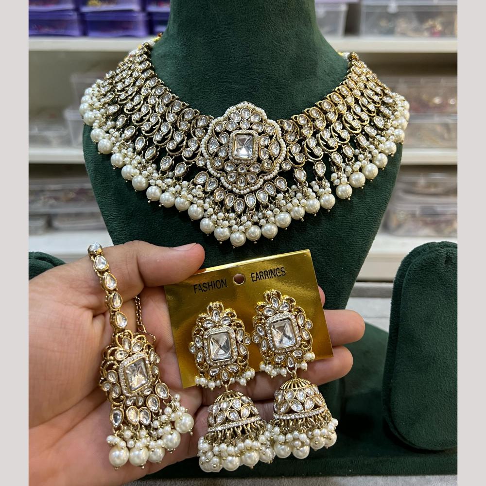Hira Collection Gold Plated Kundan Stone And Beads Necklace Set