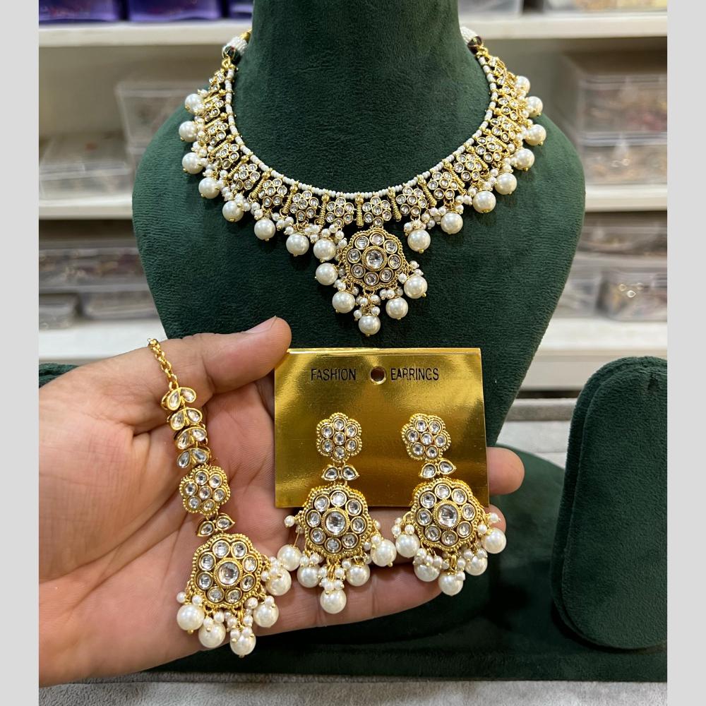 Hira Collections Gold Plated Kundan Stone And Beads Necklace Set
