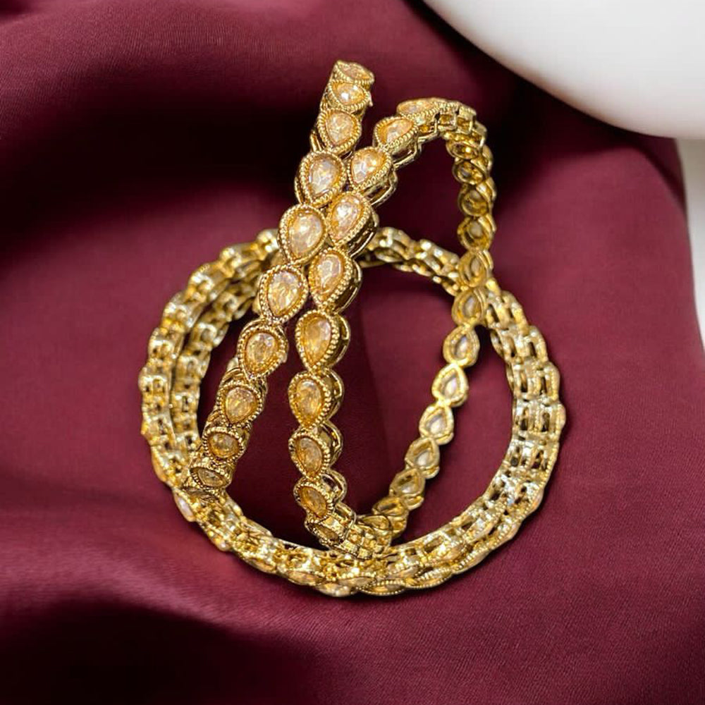 Hira Collections Gold Plated Crystal Stone Bangles Set