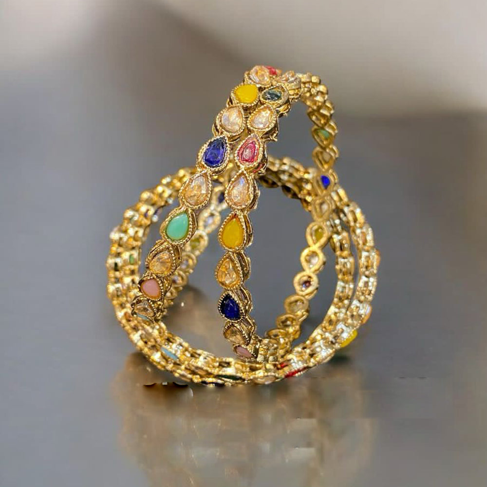 Hira Collections Gold Plated Crystal Stone Bangles Set