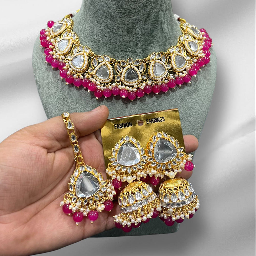 Hira Collections Gold Plated Royal Kundan Stone And Beads Necklace Set