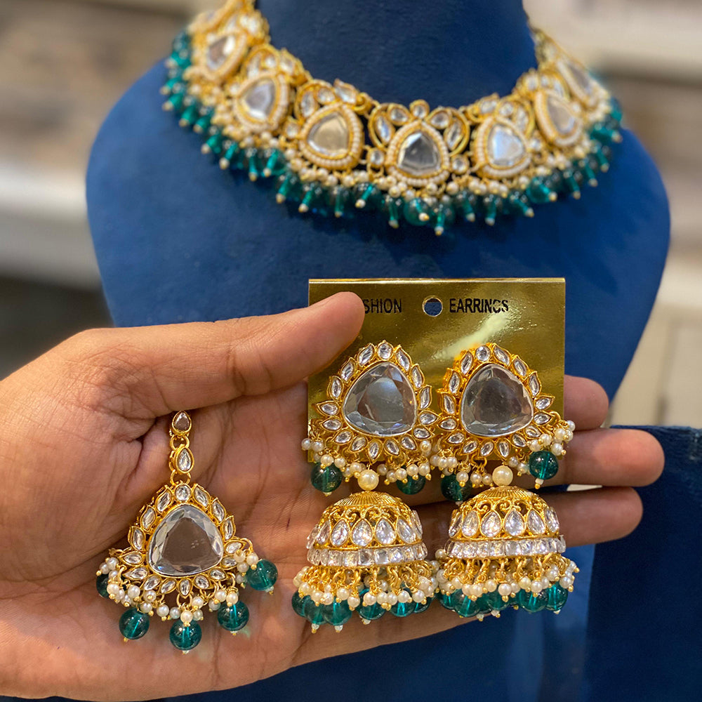 Hira Collections Gold Plated Royal Kundan Stone And Beads Necklace Set