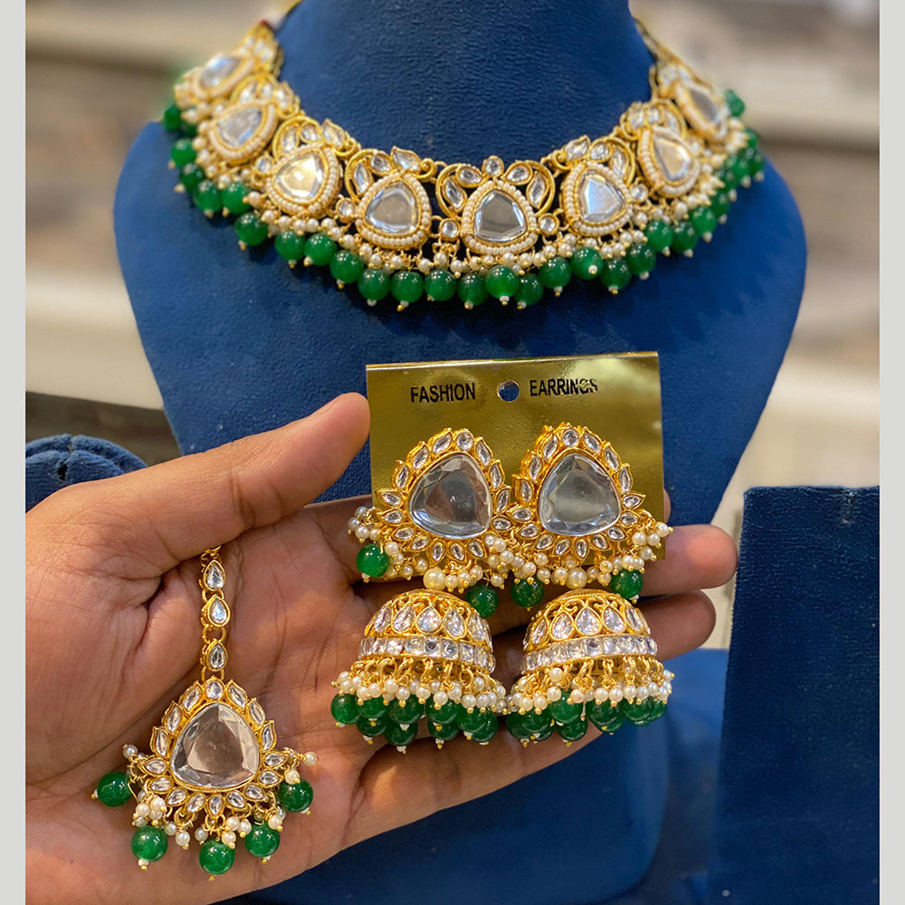 Hira Collections Gold Plated Royal Kundan Stone And Beads Necklace Set