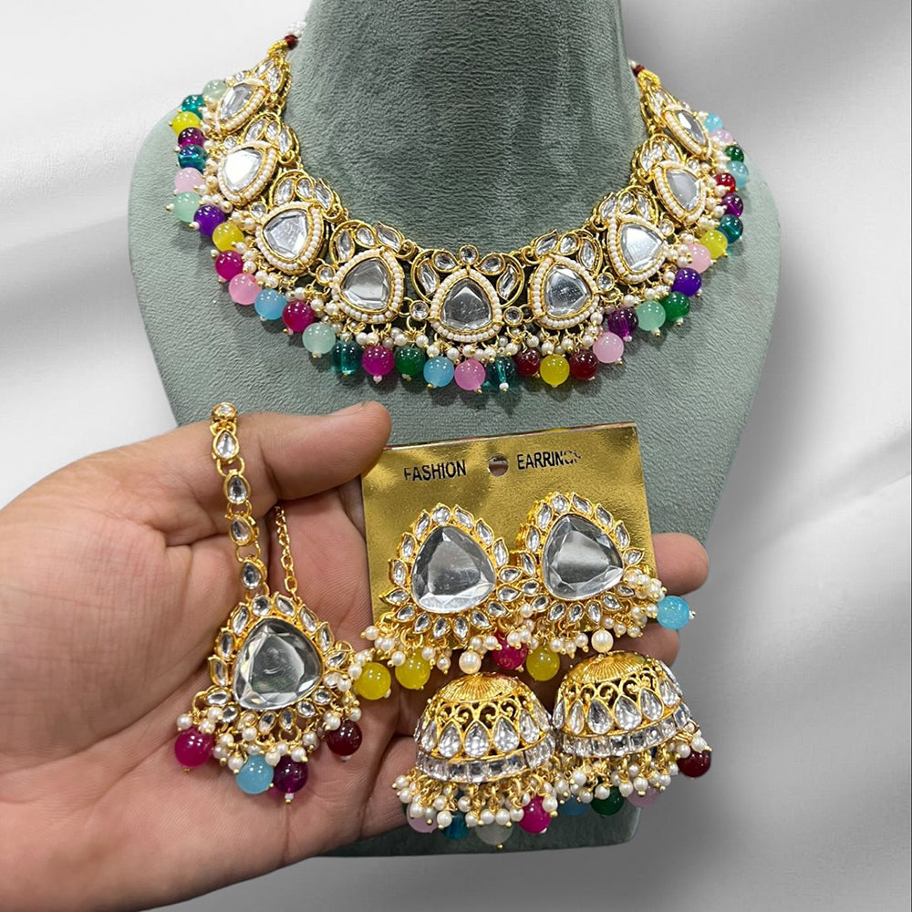 Hira Collections Gold Plated Royal Kundan Stone And Beads Necklace Set
