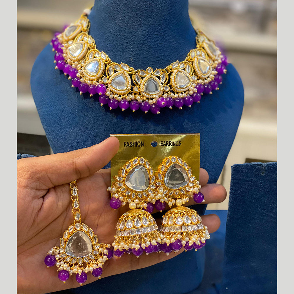 Hira Collections Gold Plated Royal Kundan Stone And Beads Necklace Set