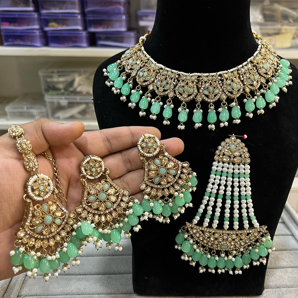 Hira Collections Gold Plated Crystal And Austrian Stone Beads Necklace Set