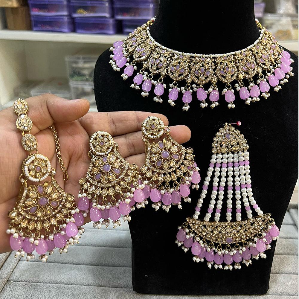 Hira Collections Gold Plated Crystal And Austrian Stone Beads Necklace Set