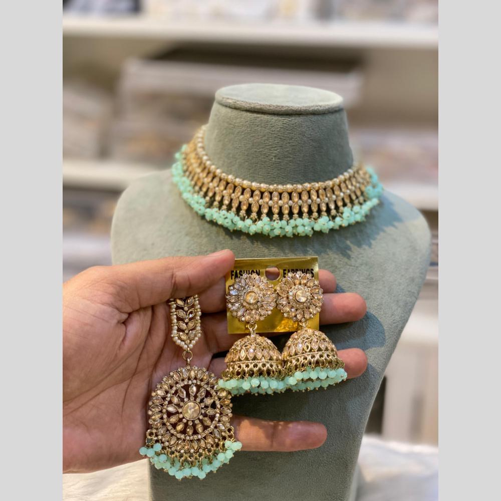 Hira Collections Gold Plated Crystal And Beads Choker Necklace Set