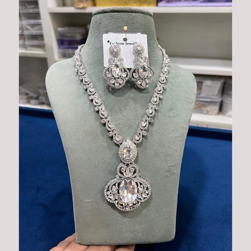 Hira Collections Gold Plated Crystal And Austrian Stone Necklace Set