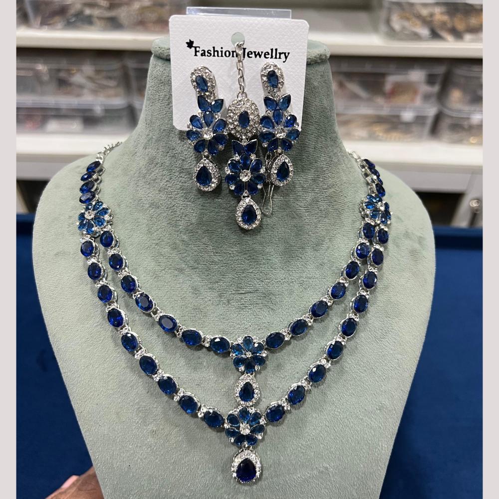 Hira Collections Gold Plated Crystal And Austrian Stone Necklace Set