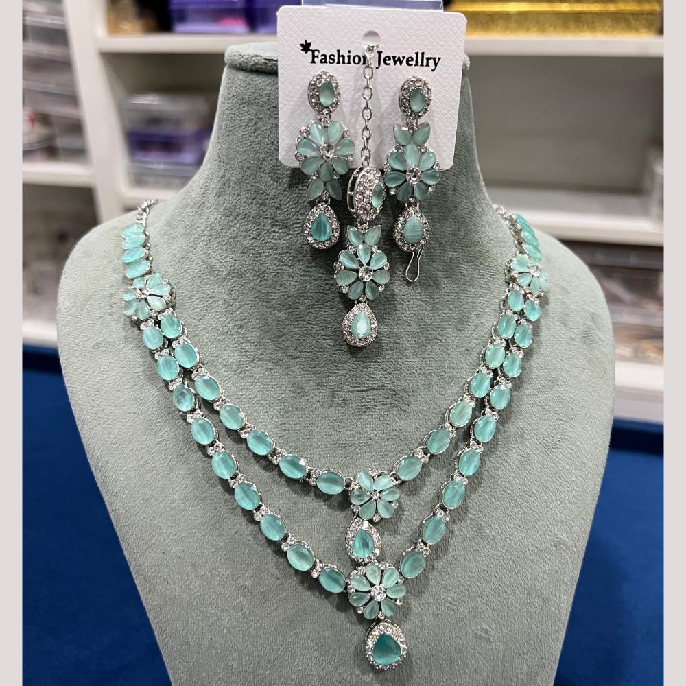 Hira Collections Gold Plated Crystal And Austrian Stone Necklace Set