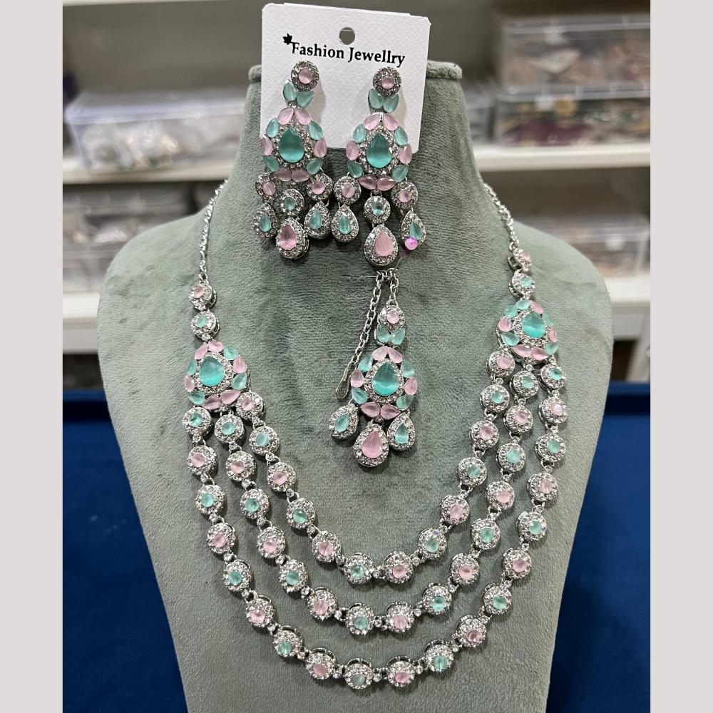 Hira Collections Gold Plated Crystal And Austrian Stone Necklace Set