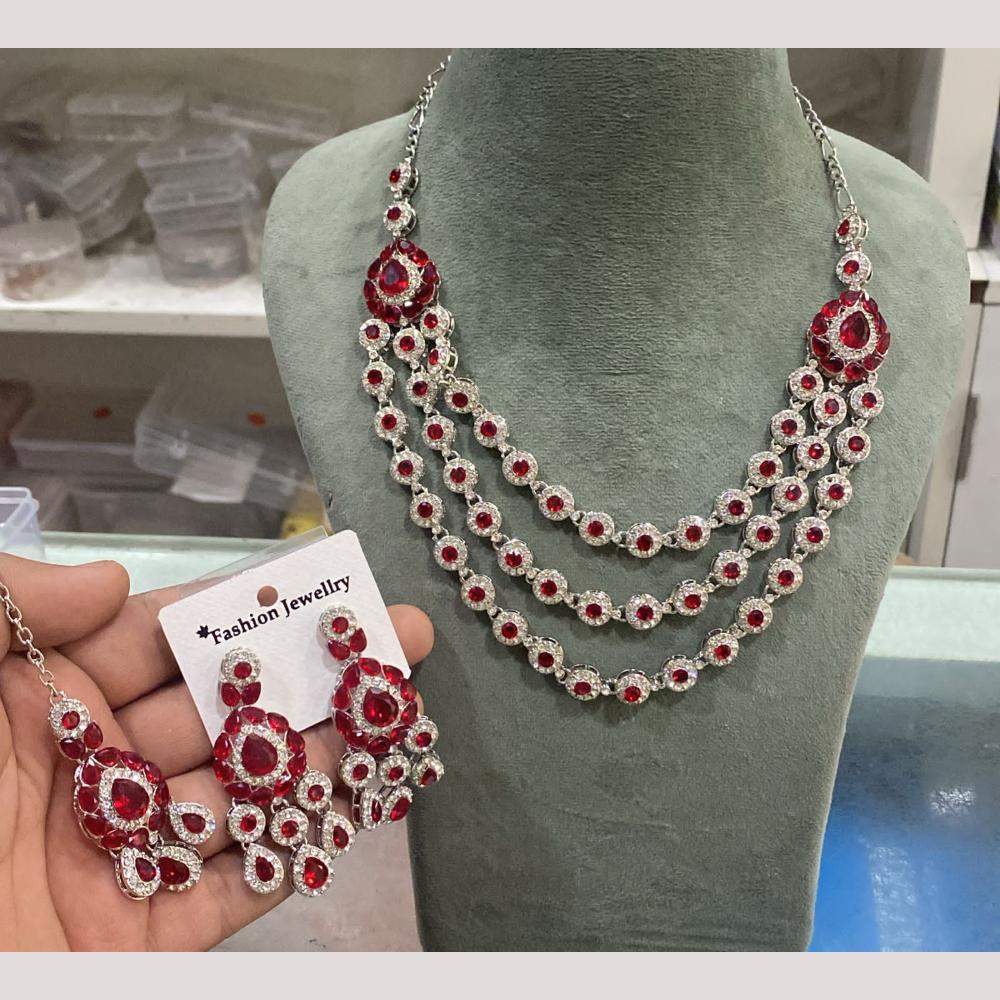 Hira Collections Gold Plated Crystal And Austrian Stone Necklace Set