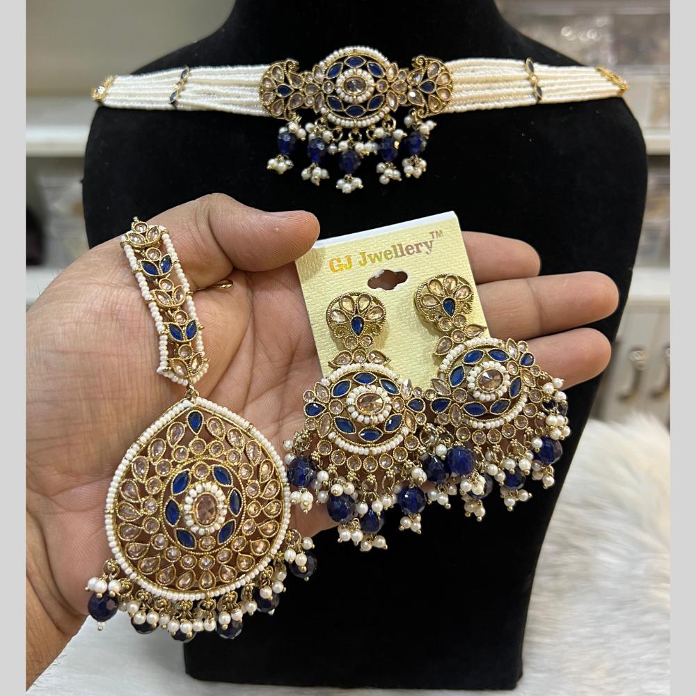 Hira Collections Gold Plated Crystal Stone And Pearls Beads Necklace Set