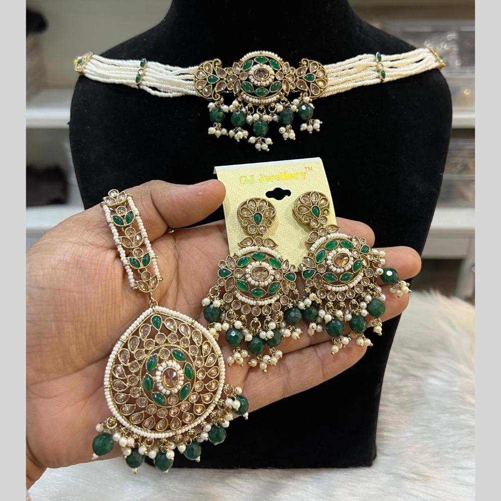 Hira Collections Gold Plated Crystal Stone And Pearls Beads Necklace Set