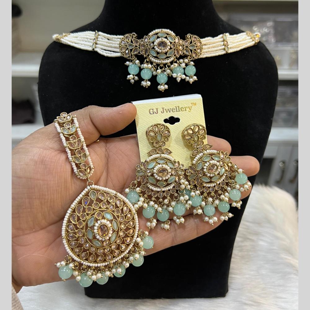 Hira Collections Gold Plated Crystal Stone And Pearls Beads Necklace Set