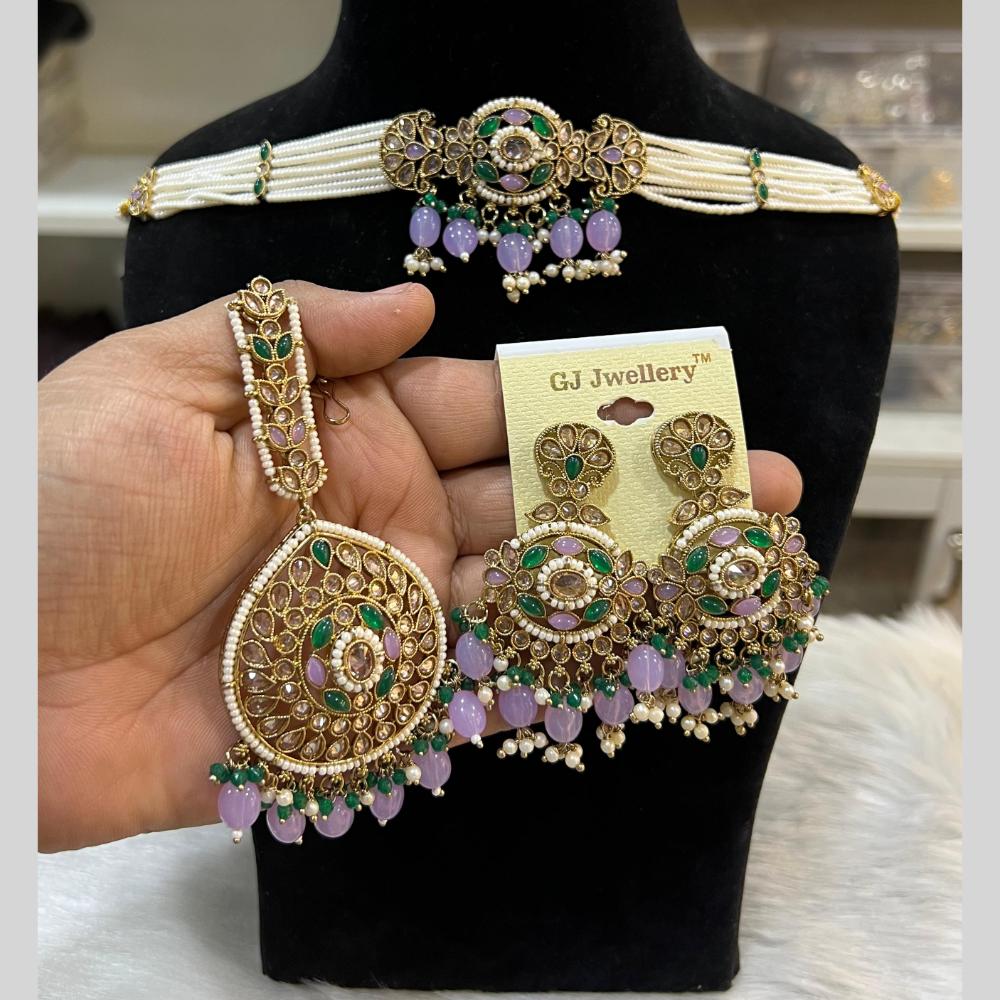 Hira Collections Gold Plated Crystal Stone And Pearls Beads Necklace Set