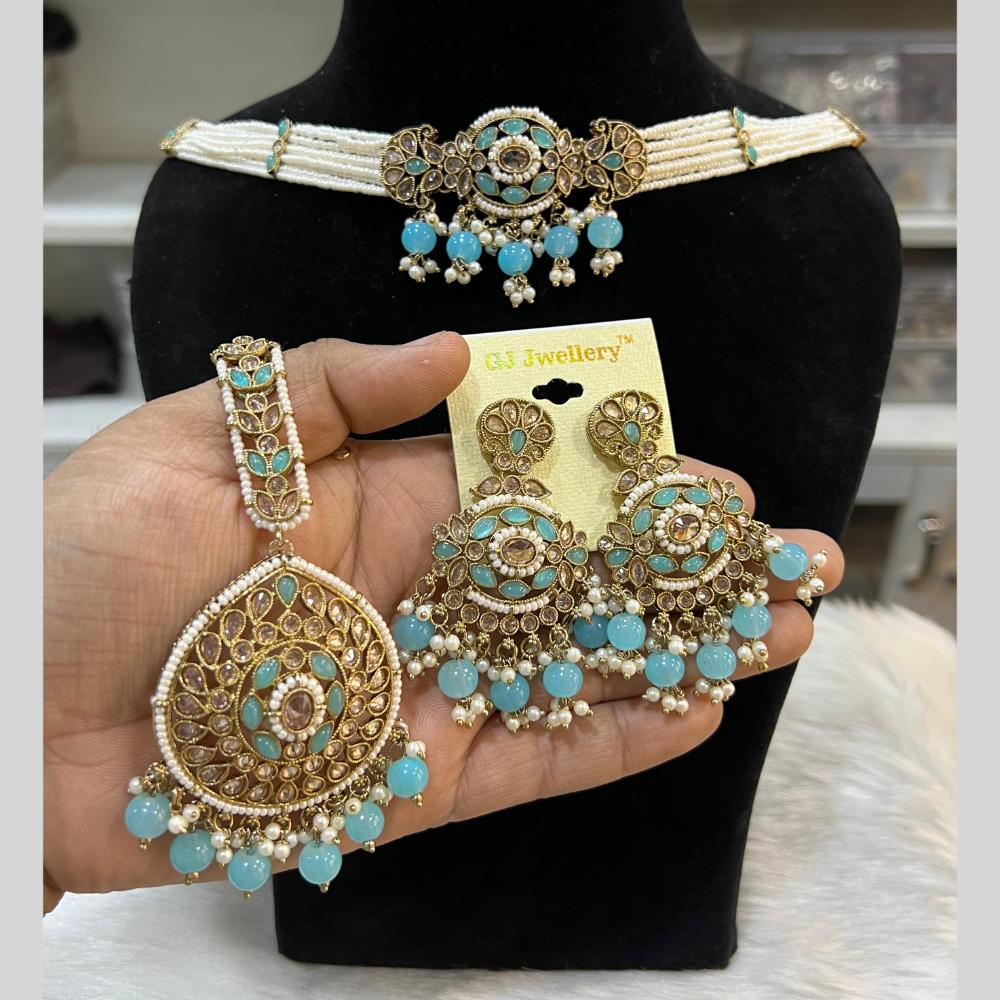 Hira Collections Gold Plated Crystal Stone And Pearls Beads Necklace Set