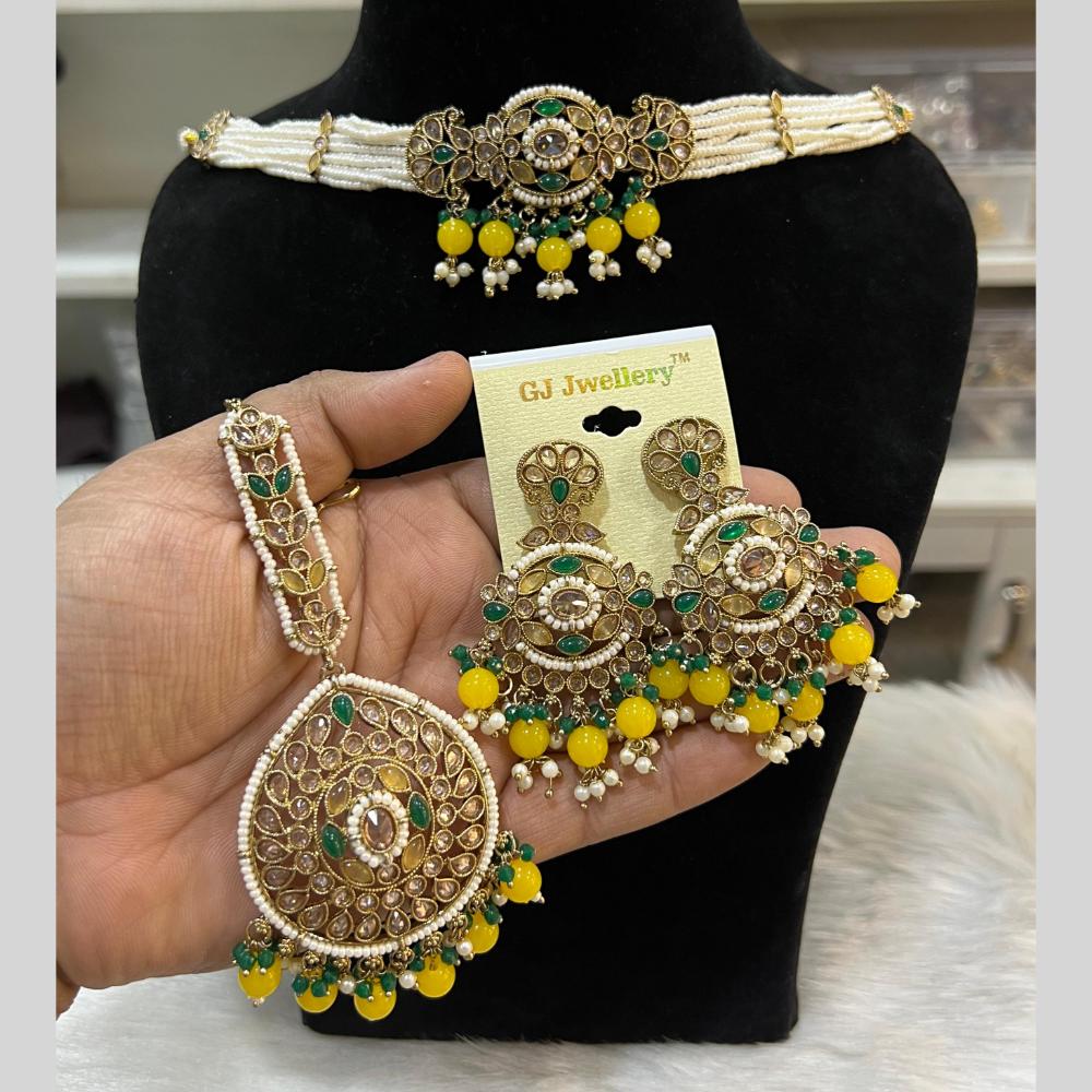 Hira Collections Gold Plated Crystal Stone And Pearls Beads Necklace Set