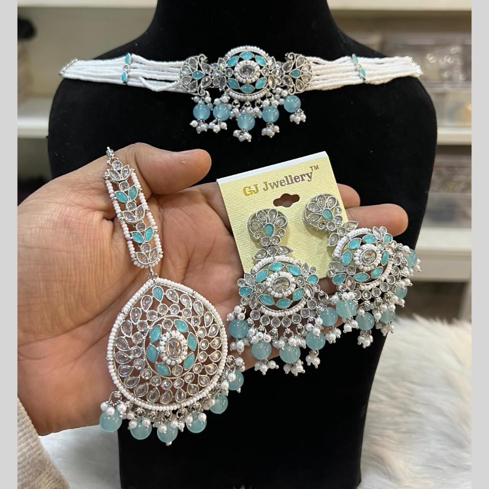 Hira Collections Silver Plated Crystal Stone And Pearls Beads Necklace Set