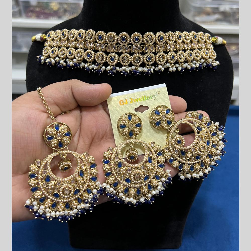 Hira Collections Gold Plated Crystal Stone And Pearls Beads Choker Necklace Set