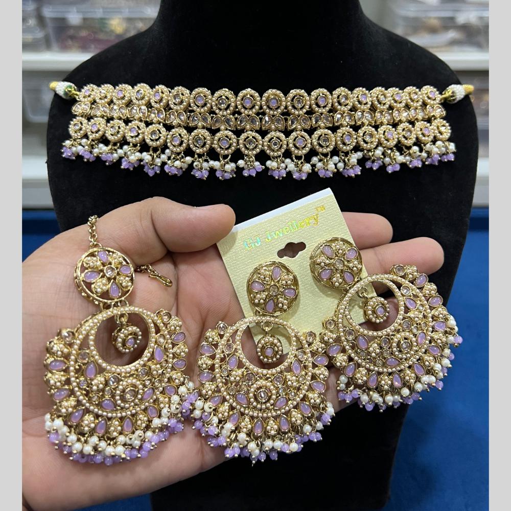 Hira Collections Gold Plated Crystal Stone And Pearls Beads Choker Necklace Set