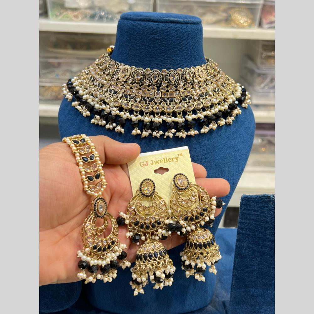 Hira Collections Gold Plated Crystal Stone And Pearls Beads Choker Necklace Set