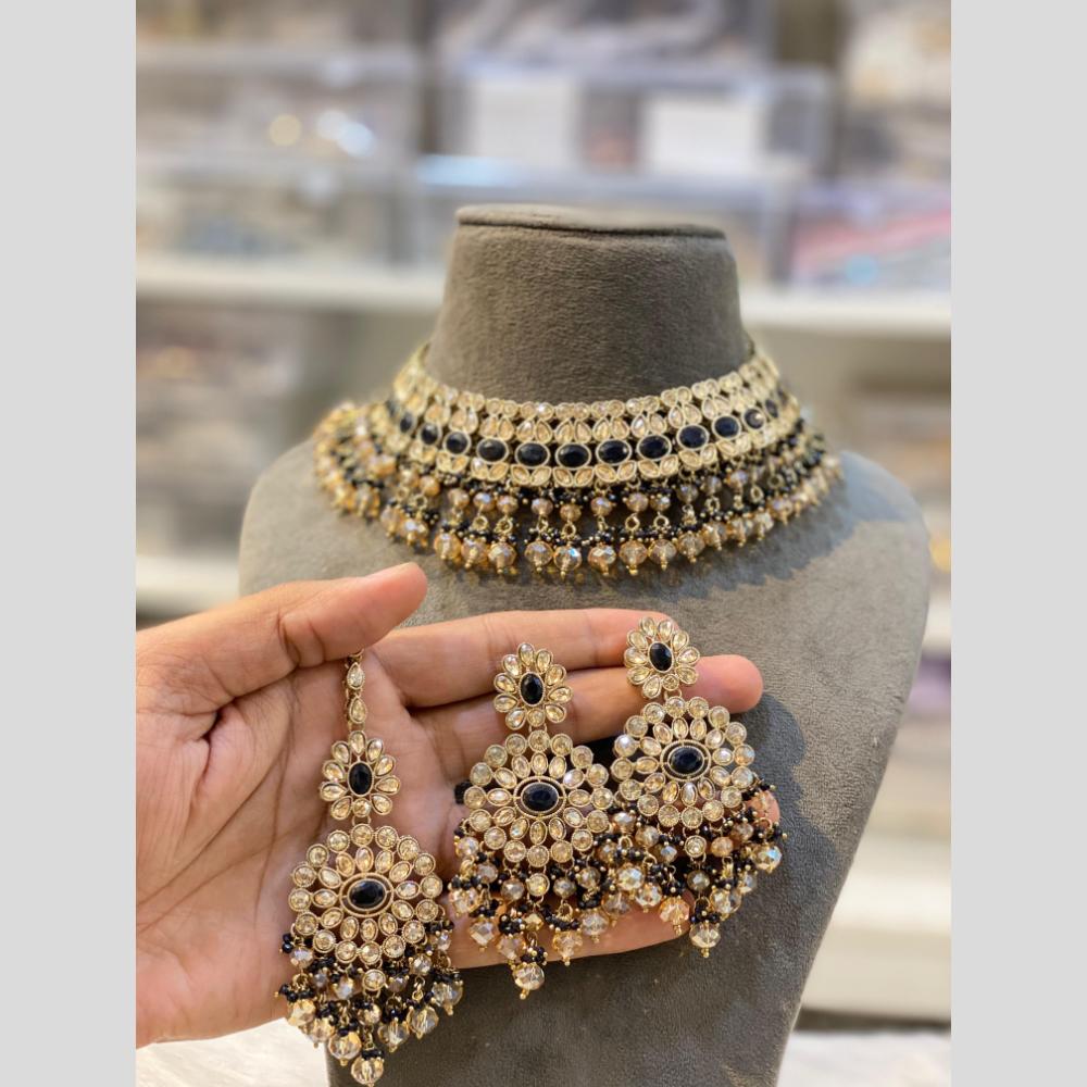 Hira Collections Gold Plated Crystal Stone And Pearls Beads Necklace Set