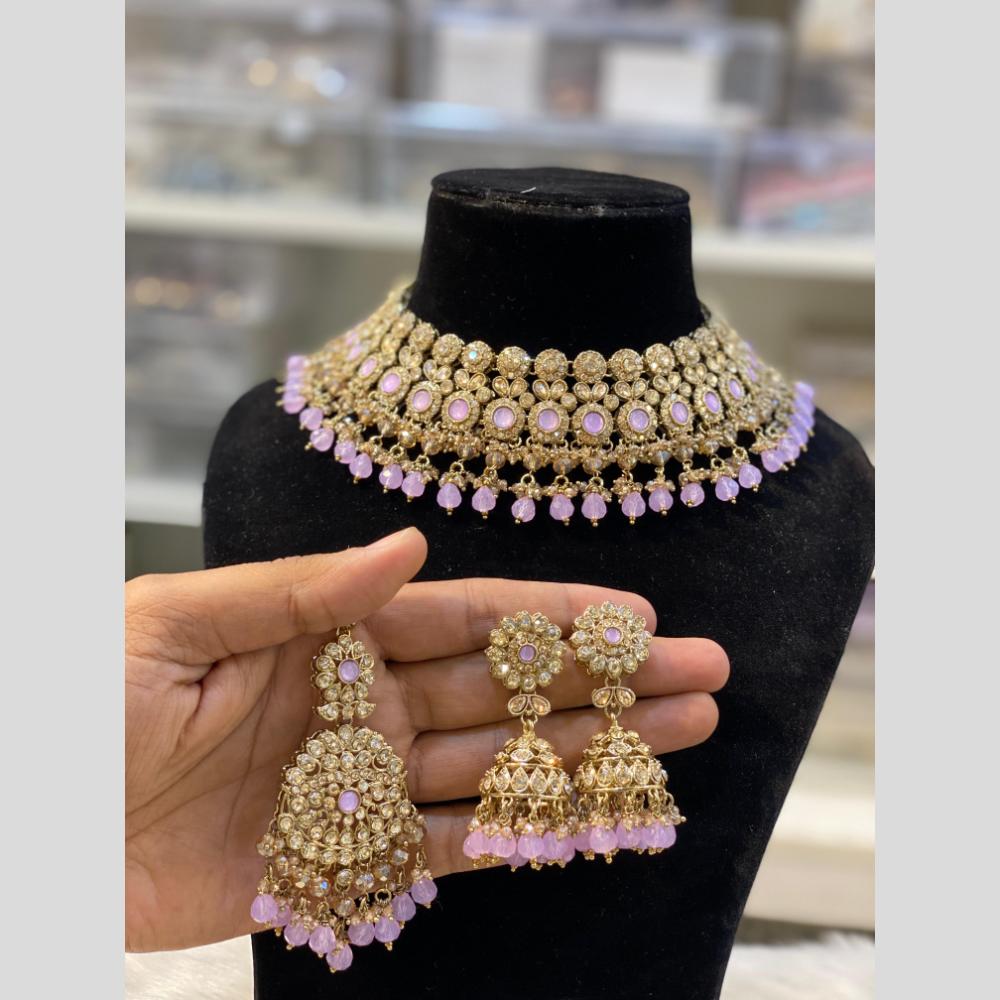 Hira Collections Gold Plated Crystal Stone And Pearls Beads Necklace Set