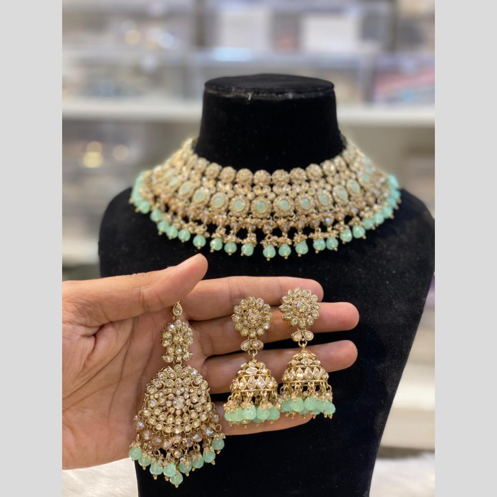 Hira Collections Gold Plated Crystal Stone And Pearls Beads Necklace Set