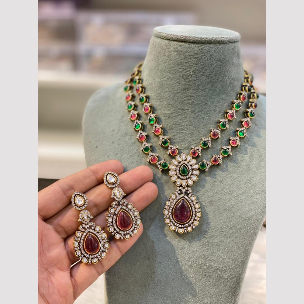 Hira Collection Gold Plated Pota Stone Necklace Set