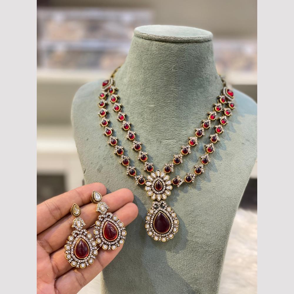 Hira Collection Gold Plated Pota Stone Necklace Set