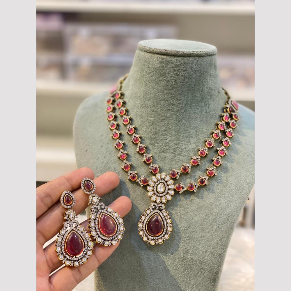 Hira Collection Gold Plated Pota Stone Necklace Set