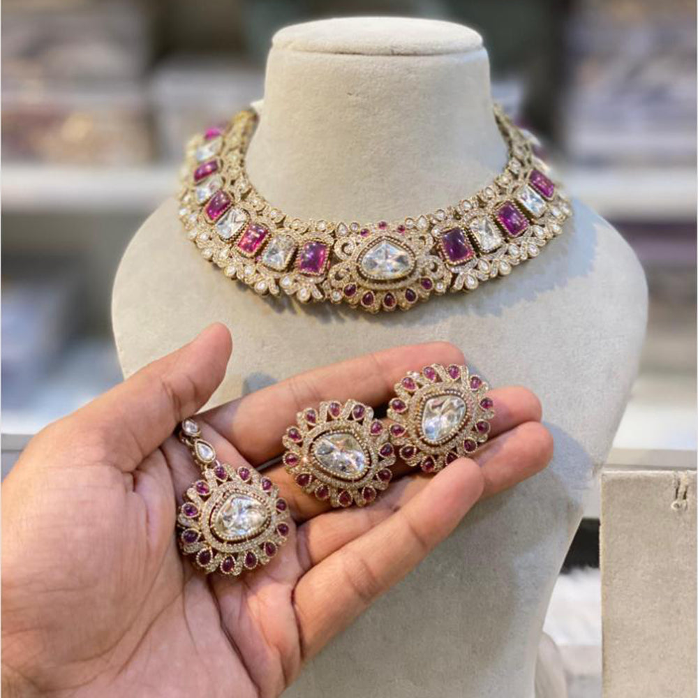 Hira Collections Gold Plated Crystal Stone Necklace Set