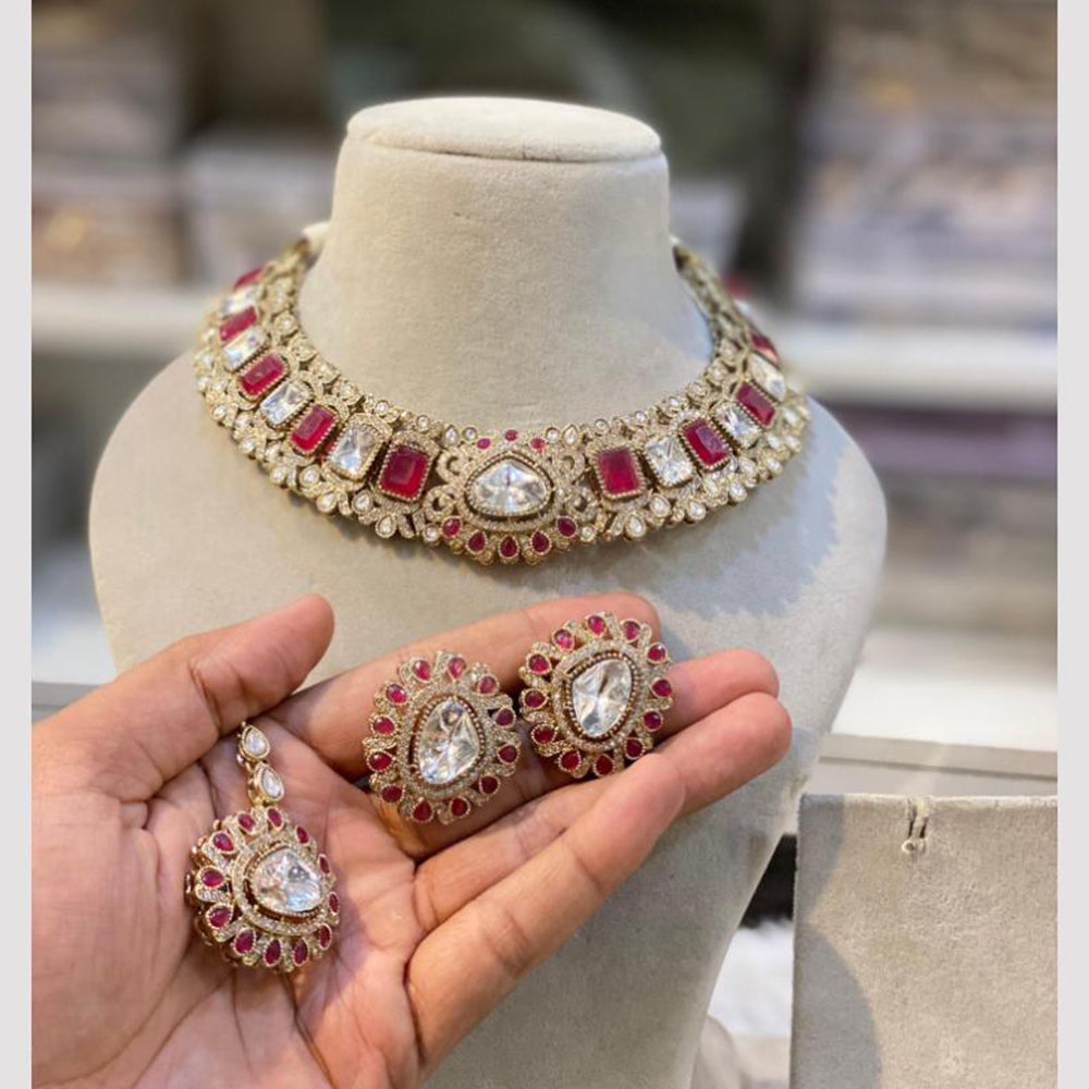 Hira Collections Gold Plated Crystal Stone Necklace Set