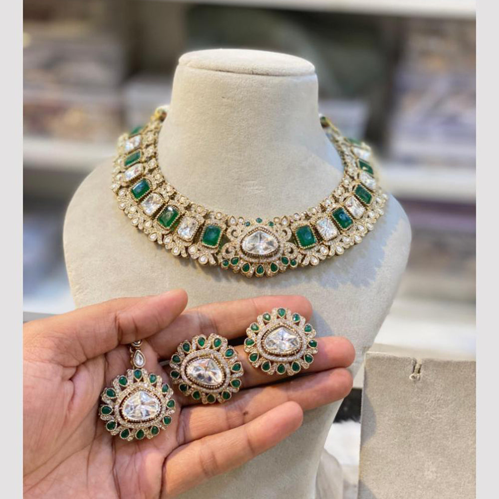 Hira Collections Gold Plated Crystal Stone Necklace Set